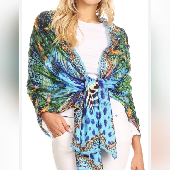 Sakkas Tuma Colorful Printed Lightweight Gauzy Scarf Shawl NWT - Picture 1 of 8
